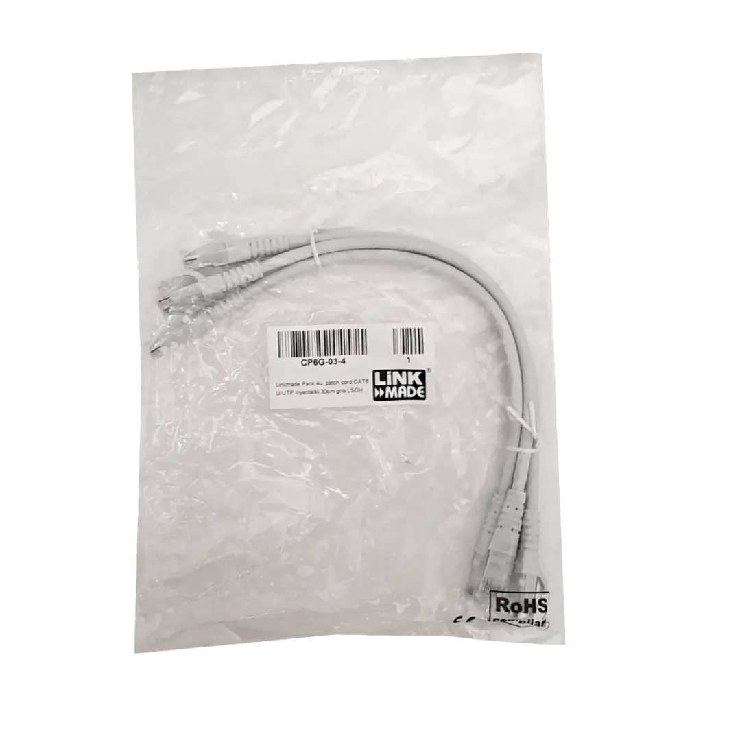 Pack 4 Cables Patch Cat6 Linkmade 30cm Gris LSZH