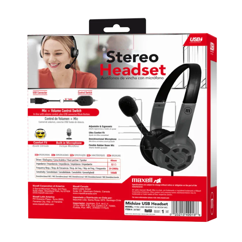 Audífono + Micrófono Maxell Hs-Mic USB Call Center