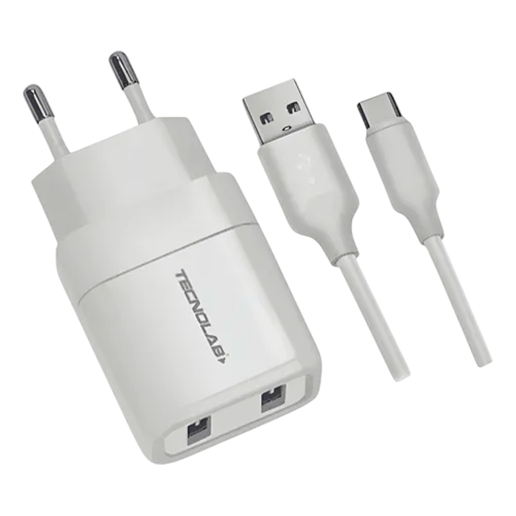 Cargador Usb Port Tipo C Tecnolab Tl044w 2x Sello Sec Blanco