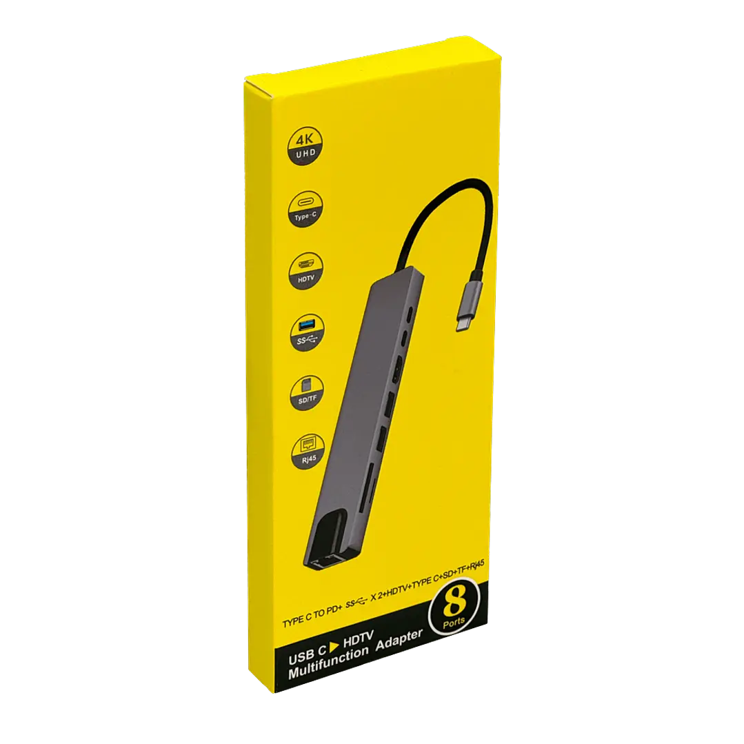 Hub USB-C HDMI 4K, RJ45, SD/mSD 100 Aluminio