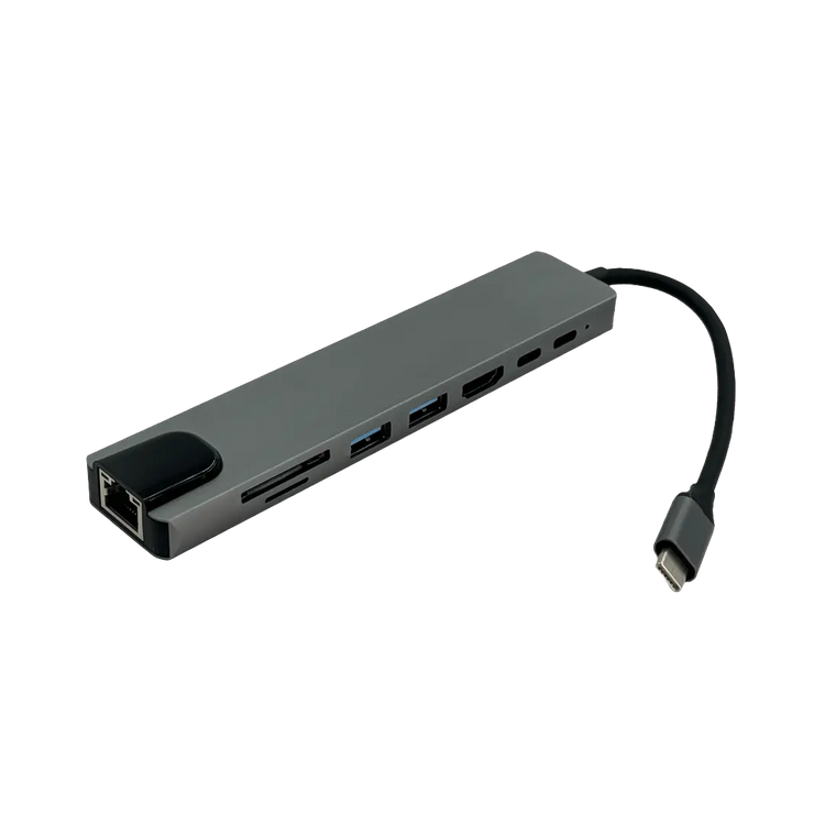 Hub USB-C HDMI 4K, RJ45, SD/mSD 100 Aluminio