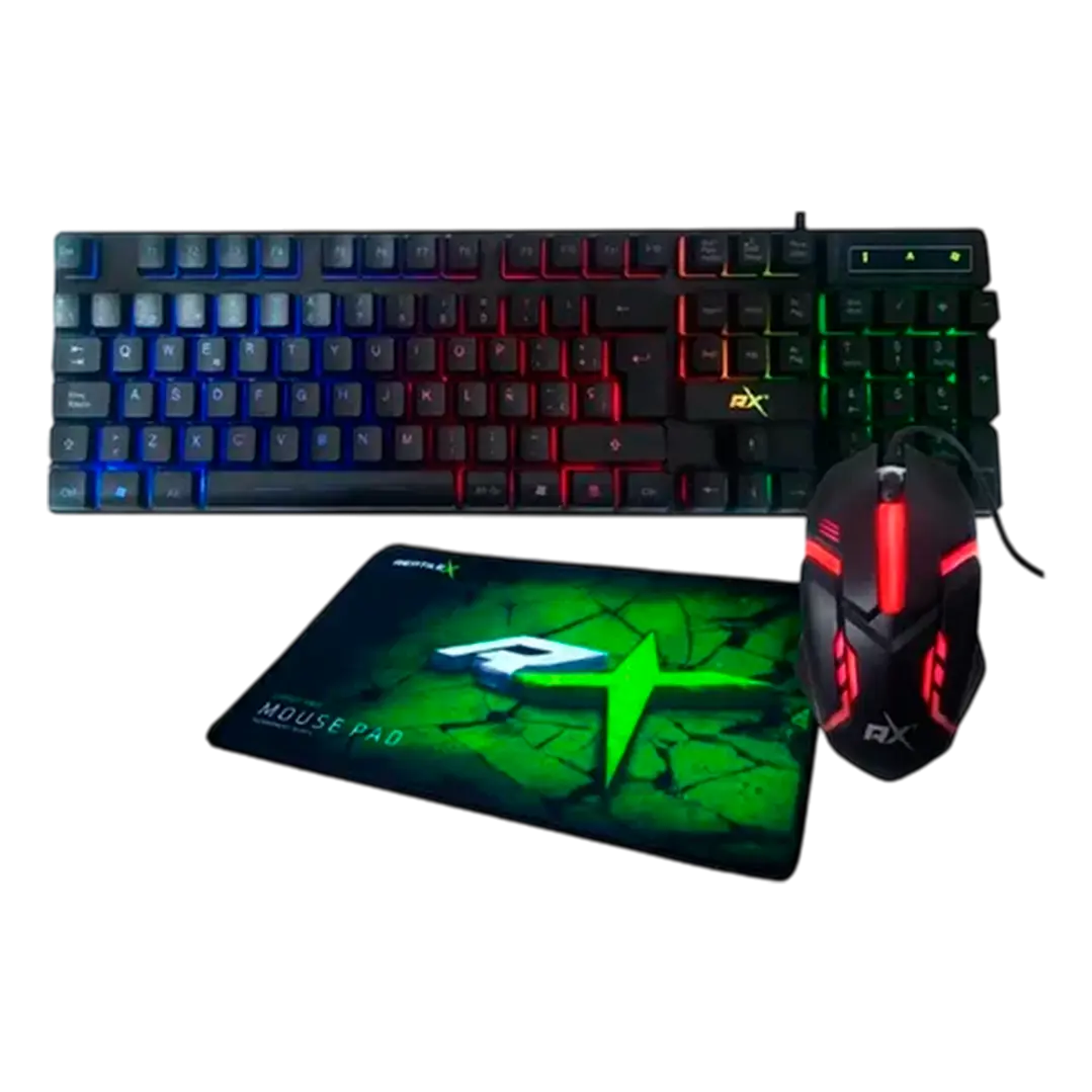 Kit Teclado Mouse Padmouse Gamer Pro Reptilex Rx0017 Negro