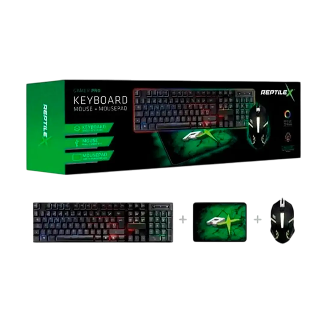 Kit Teclado Mouse Padmouse Gamer Pro Reptilex Rx0017 Negro
