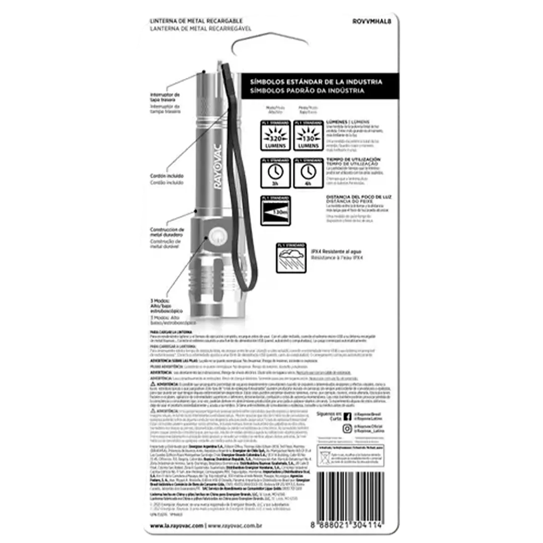 Linterna recargable Metálica Rayovac 320 Lum