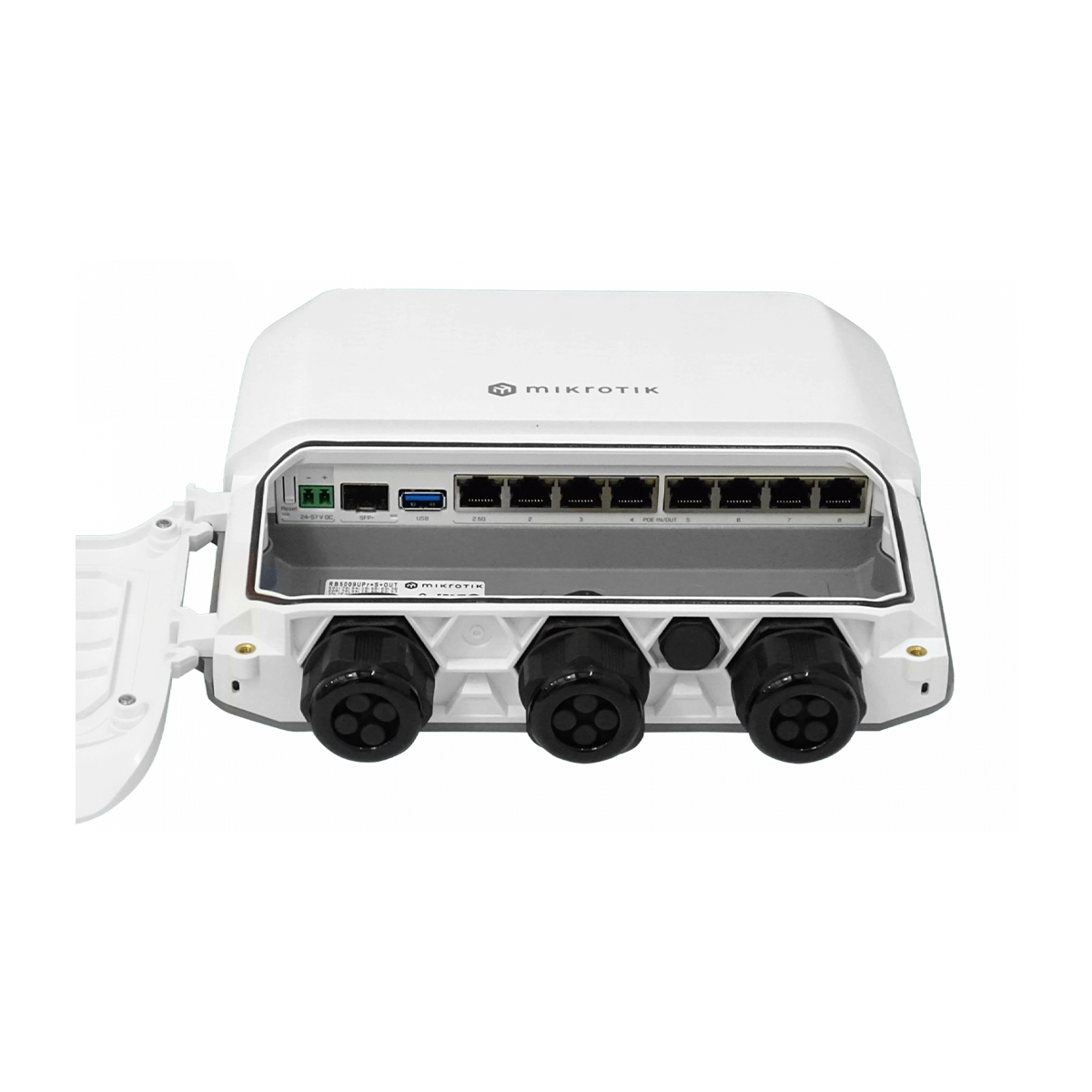 Router PoE exterior IP66 con 10G SFP+ y 2.5G MikroTik RB5009UPr+S+OUT