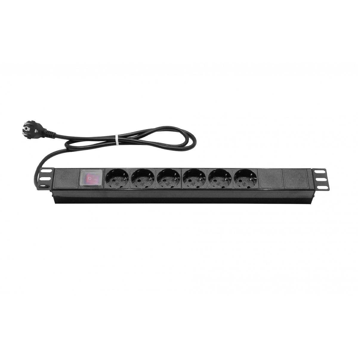 PDU 16A (6 tomas Schuko) para rack – Cable 1,8 m + Kit M6 (RG6SH)