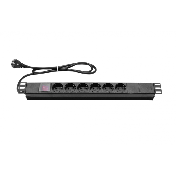 PDU 16A (6 tomas Schuko) para rack – Cable 1,8 m + Kit M6 (RG6SH)