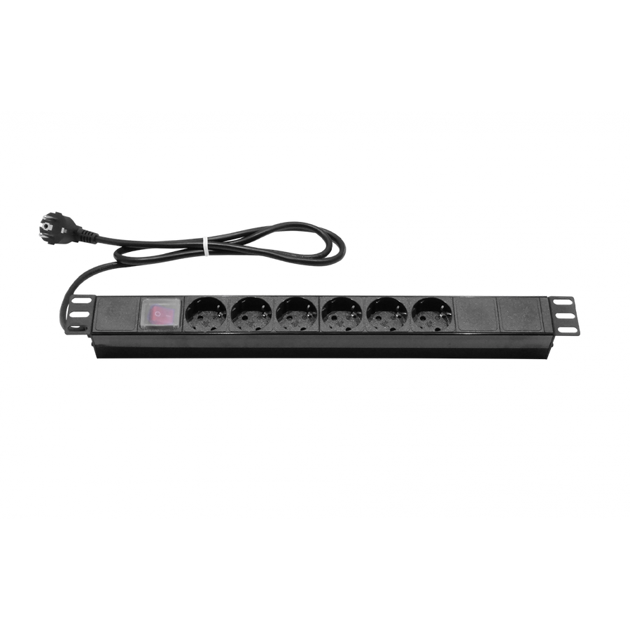 PDU 16A (6 tomas Schuko) para rack – Cable 1,8 m + Kit M6 (RG6SH)