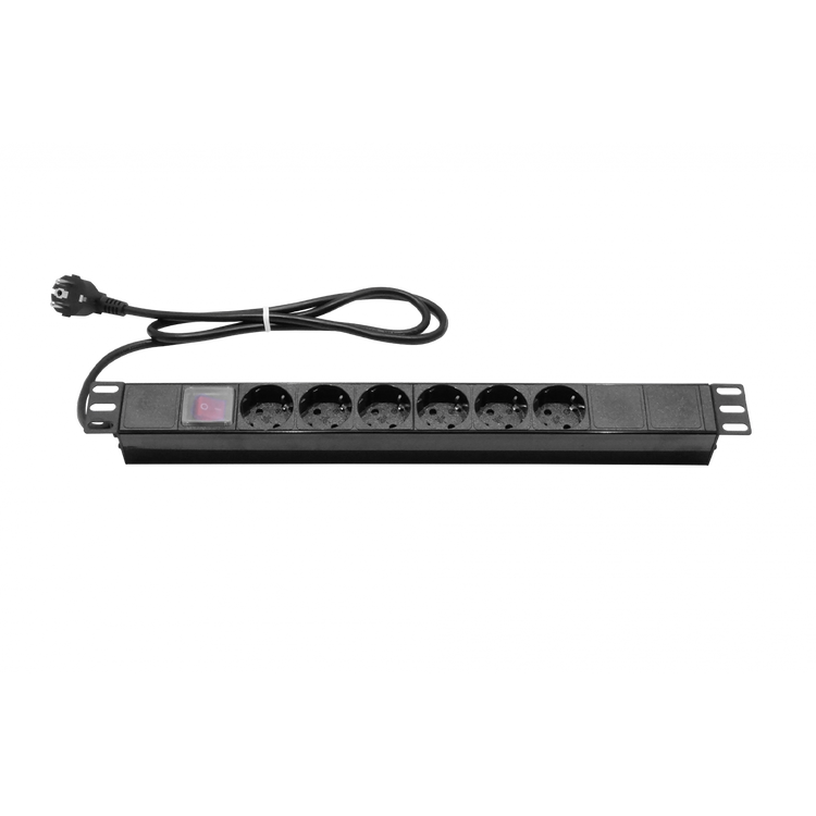 PDU 16A (6 tomas Schuko) para rack – Cable 1,8 m + Kit M6 (RG6SH)