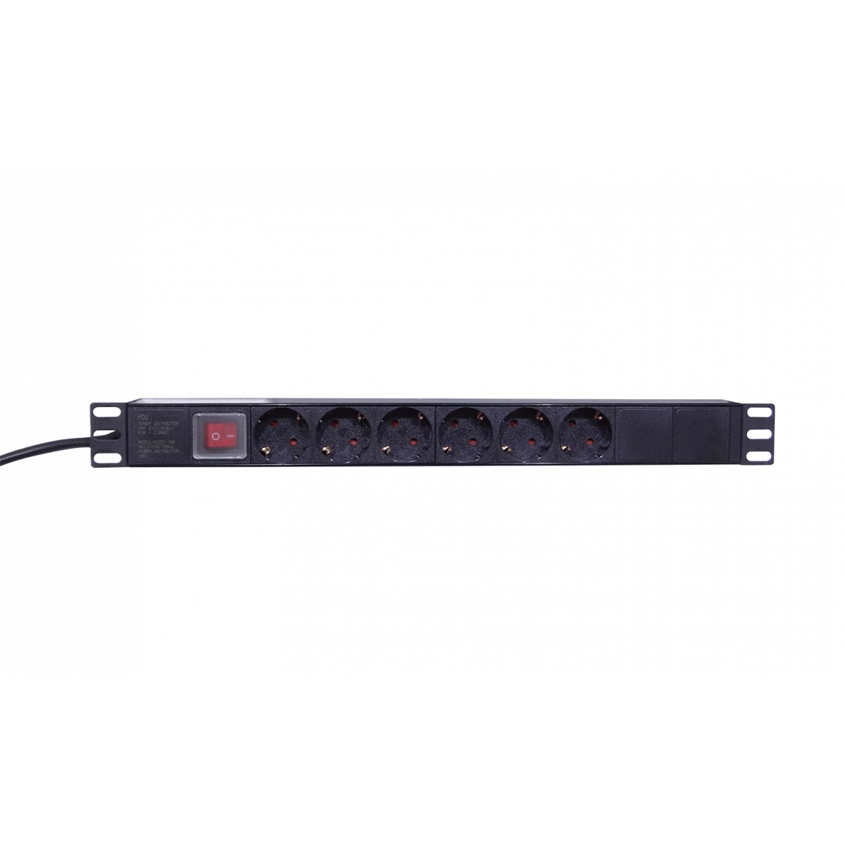 PDU 16A (6 tomas Schuko) para rack – Cable 1,8 m + Kit M6 (RG6SH)