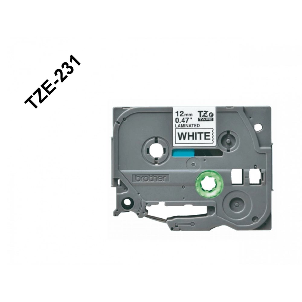 Cinta Negro en Fondo Blanco TZE-231 BROTHER 8mt p/PT-H110/E300/E550