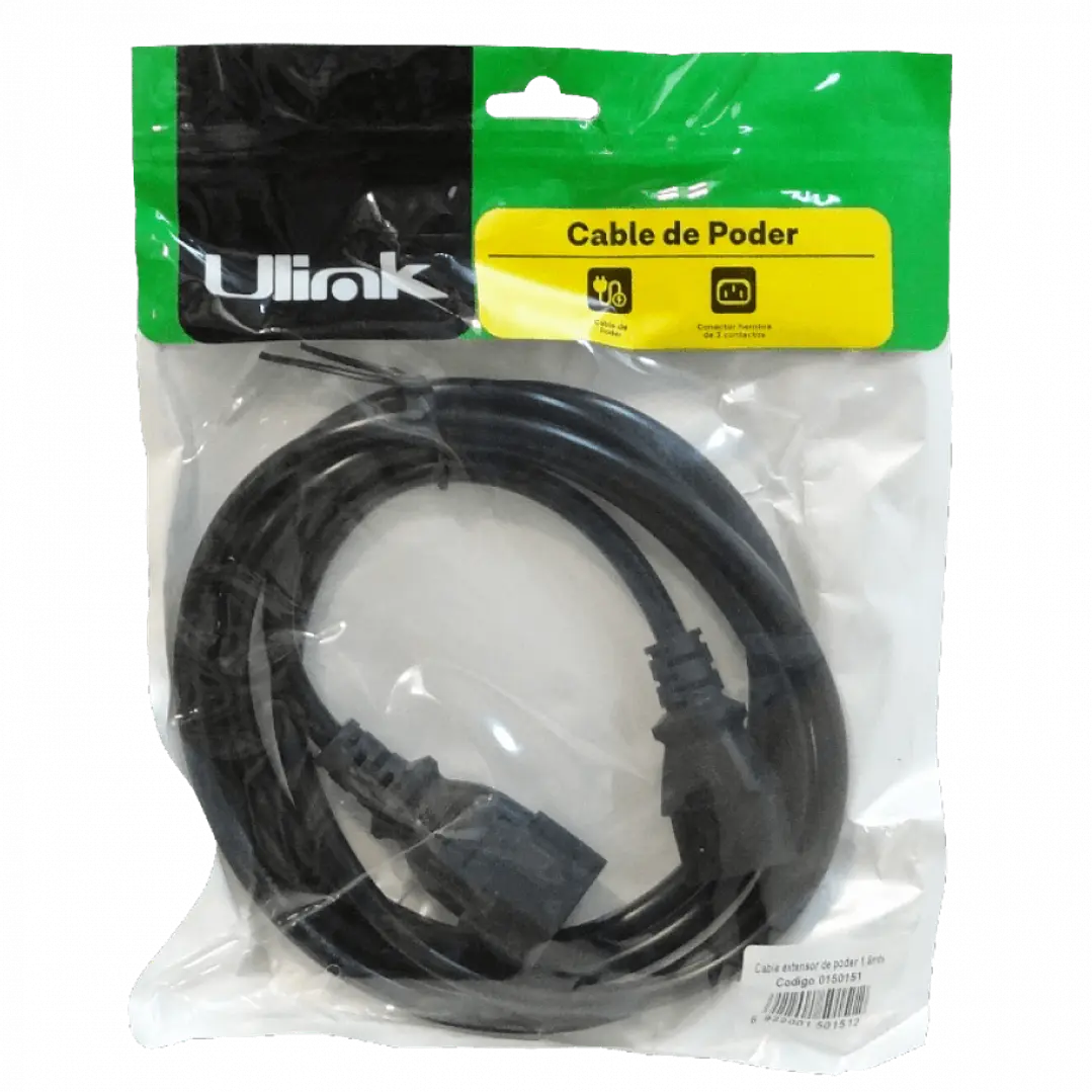 Cable de poder macho-hembra NCMC C13 a C14 1.8mts Ulink